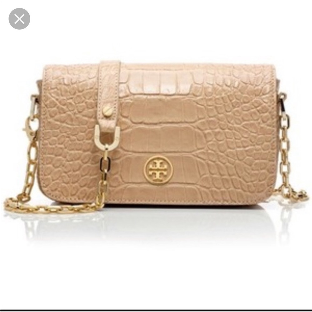 Tory Burch Croc Embossed Robinson Crossbody Bag